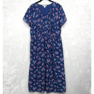 Woman Within Maxi Dress Womens 14 W Navy Floral Boho Short Sleeve V-Neck